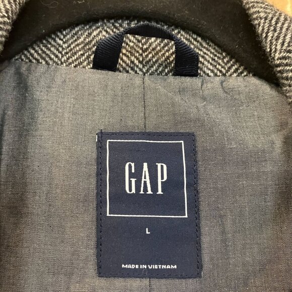 GAP Mens Vintage Y2K Herringbone 2 Button Wool Blazer Size Large Gray AN EXC - Picture 5 of 12
